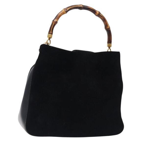 GUCCI Bamboo Hand Bag Suede Black Gold 001 1014 001 1014 - Picture 1 of 16